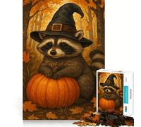 Puzzle Difficile de 1000 pièces représentant Une sorcière Raton Laveur avec Une Citrouille en Automne, pour Adultes Jeu de logique Pure, activité la Maison, découpe Nette, Joli Cadeau (38x52cm)