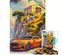 Puzzle Difficile de 1000 pièces représentant Une Voiture Orange près d'une Villa à flanc de Falaise (50x75cm), idéal pour Adultes Jeu Intelligent et Amusant à réaliser chez soi Cadeau Festif