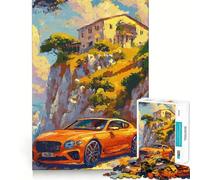 Puzzle Difficile de 1000 pièces représentant Une Voiture Orange près d'une Villa à flanc de Falaise Idéal pour Adultes Stimule la mémoire Jeu apaisant découpe de qualité supérieure Cadeau Parfait