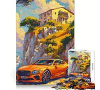 Puzzle Difficile de 1000 pièces représentant Une Voiture Orange près d'une Villa à flanc de Falaise Idéal pour Adultes Stimule la mémoire Jeu apaisant découpe de qualité supérieure Cadeau Parfait