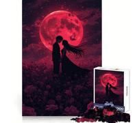 Puzzle Difficile de 1000 pièces Silhouette Romantique sous la Lune Rouge pour Adultes Jeu de logique Fine Attente et Divertissement Bords Nets Cadeau attentionné (50x75cm)