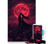 Puzzle Difficile de 1000 pièces Silhouette Romantique sous la Lune Rouge pour Adultes Jeu de logique Fine Attente et Divertissement Bords Nets Cadeau attentionné (50x75cm)