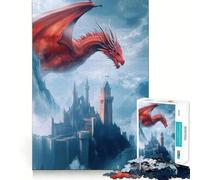 Puzzle Difficile Dragon Rouge et château pour Adultes, 1000 pièces, améliore la mémoire, détend l'esprit, Bords Nets, Cadeau élégant (38x52cm)