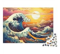 Puzzle Difficile Familial 1000 pièces Vague océan - Vague Contre Ciel crépuscule, Premium Robuste, qualité, Vibrant, défi, Relaxant 52x38cm/1000pcs
