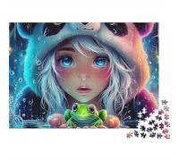 Puzzle Difficile Fille Panda 1000 Pièces pour Adultes Fille Anime Chapeau Panda Grenouille Pluie Premium Épais Robuste Haute Qualité Vibrant Anti-Stress Jeu 70x50cm