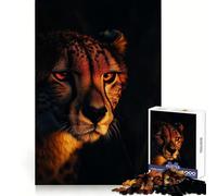 Puzzle Difficile Guépard dans Le Noir pour Adultes,1000 pièces,pour Une expérience de mémorisation détendue et relaxante,Bords Nets,Cadeau de Noël (50x75cm)