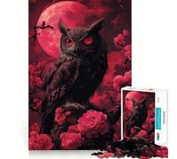 Puzzle Difficile Hibou aux Yeux Rouges en Fleurs pour Adultes, 1000 pièces, Jeu de logique Fine, Moment de détente et de Plaisir, Bords Nets, Cadeau attentionné (50x75cm)