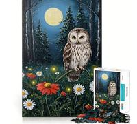 Puzzle Difficile Hibou dans Un Champ de Fleurs au Clair de Lune pour Adultes, 1000 pièces, stimule la mémoire, Jeu apaisant, découpe de qualité supérieure, (50x75cm)