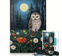 Puzzle Difficile Hibou dans Un Champ de Fleurs au Clair de Lune pour Adultes, 1000 pièces, stimule la mémoire, Jeu apaisant, découpe de qualité supérieure, (38x52cm)
