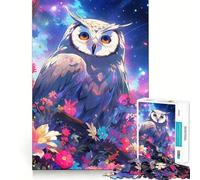 Puzzle Difficile Hibou Parmi Les Fleurs la Nuit pour Adultes, 1000 pièces, stimule la mémoire, Jeu apaisant, découpe de qualité supérieure, (38x26cm)
