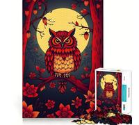 Puzzle Difficile Hibou Rouge au Clair de Lune pour Adultes, 1000 pièces, Jeu de logique et d'adresse, à Partager en Famille, pièce de Collection (50x75cm)