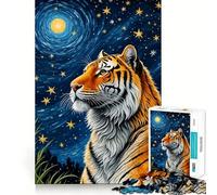 Puzzle Difficile La Nuit étoilée avec Un Tigre pour Adultes, 1000 pièces, Jouet Intelligent et Amusant, découpe précise, Cadeau Artistique 38x52cm