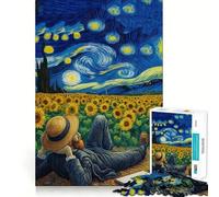 Puzzle Difficile La Nuit étoilée et Les Tournesols pour Adultes, 1000 pièces, Version améliorée, Doux et Relaxant, découpe Nette, Cadeau Unique 38x26cm