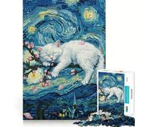 Puzzle Difficile La Nuit étoilée Sieste du Chat pour Adultes, 1000 pièces, Jouet Intelligent, Amusant et décontracté, découpe précise, Cadeau Artistique 38x52cm