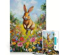 Puzzle Difficile Lapin dans Un Champ de Fleurs pour Adultes, 1000 pièces, améliore la mémoire, détend l'esprit, Bords Nets, Cadeau élégant (38x26cm)