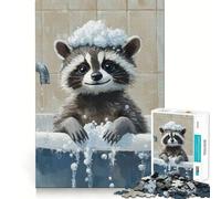Puzzle Difficile L'heure du Bain du Raton Laveur pour Adultes, 1000 pièces, Casse-tête Mental, détente et Art Assembler, Cadeau spécial (38x26cm)