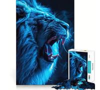 Puzzle Difficile Lion Bleu néon Rugissant 1000 pièces pour Adultes Jeu de logique Fine Amusant et apaisant Bords Nets Cadeau attentionné (38x26cm)