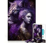Puzzle Difficile Lion et Femme Violets pour Adultes, 1000 pièces, stimule la mémoire, Jeu apaisant, découpe de qualité supérieure, (50x75cm)