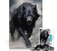Puzzle Difficile Loup Noir en Course pour Adultes 1000 Pièces Jeu de Logique Fine, Calme et Amusant Bords Nets (38x26cm)