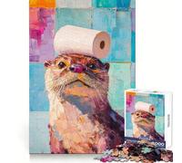 Puzzle Difficile Loutre avec Papier Toilette pour Adultes, 1000 pièces, stimule la mémoire, Jeu apaisant, découpe de qualité supérieure, (38x26cm)