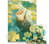 Puzzle Difficile Loutre sous la Pluie avec nénuphar pour Adultes, 1000 pièces, Jeu de logique Solide, Amusant et Simple, découpe de précision, Cadeau de Noël (38x52cm)