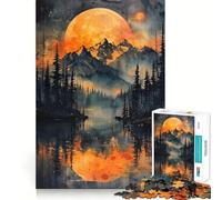 Puzzle Difficile Lune Orange sur Les Montagnes pour Adultes, 1000 pièces, pour se détendre et se ressourcer Un Cadeau Artistique à Assembler (38x52cm)