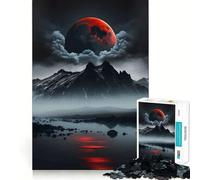 Puzzle Difficile Lune Rouge sur lac de Montagne pour Adultes, 1000 pièces, améliore la mémoire, détend l'esprit, Bords Nets, Cadeau élégant (50x75cm)
