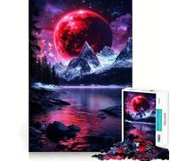 Puzzle Difficile Lune Rouge sur Les Montagnes pour Adultes, 1000 pièces, défi Mental, Jeu de réflexion, détente, découpe précise, Cadeau mémorable (38x26cm)