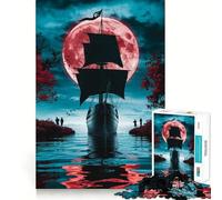 Puzzle Difficile Navigation sous la Lune de Sang pour Adultes, 1000 pièces, Casse-tête Mental, détente et Art Assembler, Cadeau spécial (38x26cm)