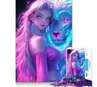 Puzzle Difficile Neon Lion Girl pour Adultes, 1000 pièces, pour développer la logique et créer Un Puzzle créatif et Amusant (50x75cm)