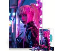 Puzzle Difficile Neon Tokyo Cyber Punk Girl pour Adultes, 1000 pièces, Jouet de Train logique, découpe Lisse, Cadeau de qualité supérieure (50x75cm)