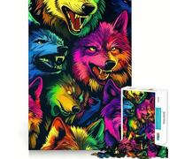 Puzzle Difficile Neon Wolf Pack pour Adultes, 1000 pièces, pour développer Ses capacités cérébrales, Jouer Ensemble et s'amuser (38x52cm) Cadeau créatif et Amusant