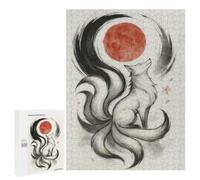 Puzzle Difficile Nine-Tailed Fox and Red Moon Art pour Adultes, 500 PCS, comme Loisir Apaisant pour Les Passionnés, pour Les Soirées Cocooning