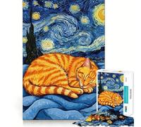 Puzzle Difficile Nuit étoilée, Sieste du Chat 1000 pièces pour Adultes, Version améliorée, Doux et Relaxant, découpe Nette, Cadeau Unique 38x52cm