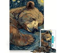 Puzzle Difficile Ours endormi dans Un décor de Nuit étoilée pour Adultes, 1000 pièces, Jeu de logique, Lien Familial, découpe de précision, Surprise chaleureuse 38x26cm
