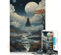 Puzzle Difficile Pagode sous la Pleine Lune pour Adultes, 1000 pièces, Jeu Intelligent, à Assembler soi-même, Cadeau Festif (50x75cm)
