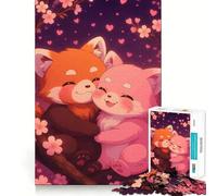 Puzzle Difficile Panda Roux Amoureux des cerisiers en Fleurs pour Adultes, 1000 pièces, pour se remémorer et stimuler la détente, découpe Lisse, Cadeau Classique (38x26cm)