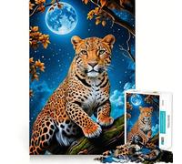 Puzzle Difficile Panthère, Lune et Nuit pour Adultes, 1000 pièces, Jeu de logique Solide, Moments de Partage, Bords Nets, (38x52cm)
