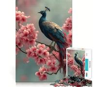 Puzzle Difficile Paon perché Parmi Les cerisiers en Fleurs pour Adultes, 1000 pièces, Jeu de logique Solide, Moments de Partage, Bords Nets, (38x52cm)