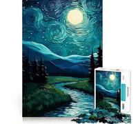 Puzzle Difficile Paysage de Nuit étoilée avec rivière pour Adultes, 1000 pièces, pour stimuler la mémoire, apaiser et s'évader 38x52cm