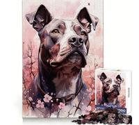 Puzzle Difficile Pit Bull et Fleurs Roses pour Adultes, 1000 pièces, Jeu de logique Fine, Calme et Amusant, Bords Nets, Cadeau attentionné (50x75cm)