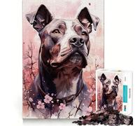 Puzzle Difficile Pit Bull et Fleurs Roses pour Adultes, 1000 pièces, Jeu de logique Fine, Calme et Amusant, Bords Nets, Cadeau attentionné (50x75cm)