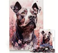 Puzzle Difficile Pit Bull et Fleurs Roses pour Adultes, 1000 pièces, Jeu intellectuel, Moment de détente, découpe de qualité, Cadeau Exquis (38x26cm)