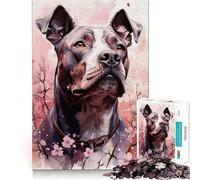 Puzzle Difficile Pit Bull et Fleurs Roses pour Adultes, 1000 pièces, Jeu intellectuel, Moment de détente, découpe de qualité, Cadeau Exquis (38x26cm)