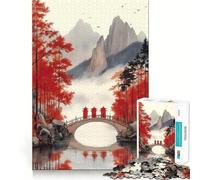 Puzzle Difficile Pont Rouge dans Les Montagnes brumeuses pour Adultes, 1000 pièces, améliore la mémoire, détend l'esprit, Bords Nets, Cadeau élégant (38x52cm)
