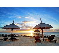 Puzzle Difficile pour Adultes 100 pièces Île Maurice, Coucher de Soleil, île, mer, Palmiers, Tropiques 45,5 x 35,5 cm