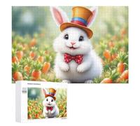 Puzzle Difficile pour Adultes 1000 PCS Adorable Bunny with Top Hat in Carrot Field Puzzles pour Adultes, Jouet, Décoration Murale, Défi Éducatif De Course De Vitesse Manuelle 1000 PCS