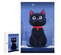 Puzzle Difficile pour Adultes 1000 PCS Black Cat Cityscape Casse-tête pour Adultes, Jeu De Réflexion, Cadeau d'anniversaire, Cadeaux, 1000 PCS