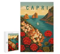 Puzzle Difficile pour Adultes 1000 PCS Capri Travel Poster - Colorful Amalfi Coast Island View Casse-tête pour Adultes, Jeu De Réflexion, Cadeau d'anniversaire, Cadeaux, 1000 PCS