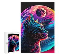 Puzzle Difficile pour Adultes 1000 PCS Cat Looking at The Moon Puzzle pour Adultes Jeux De Relaxation Défi Difficile Difficile À Compléter 1000 PCS